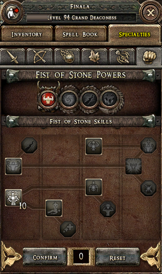 Combat Mage Fist of Stone Skills